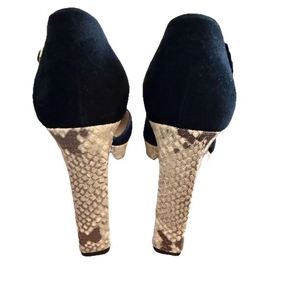 Diane Von Furstenberg Mary Jane Platforms Sz 10 Black Suede Python Pattern Heels - Picture 3 of 12